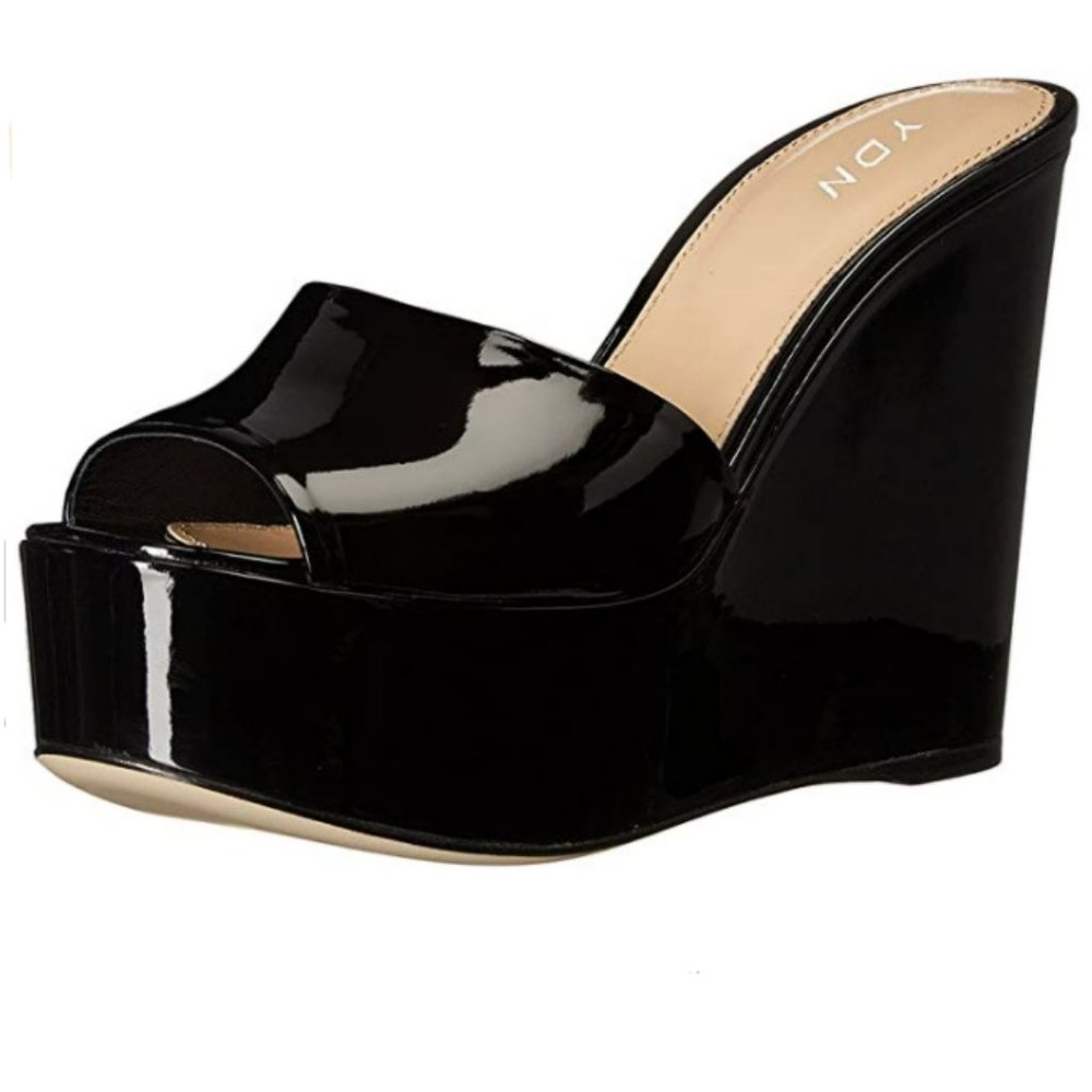 YDN High Heels Platform Mules Peep Toe Clogs Wedge